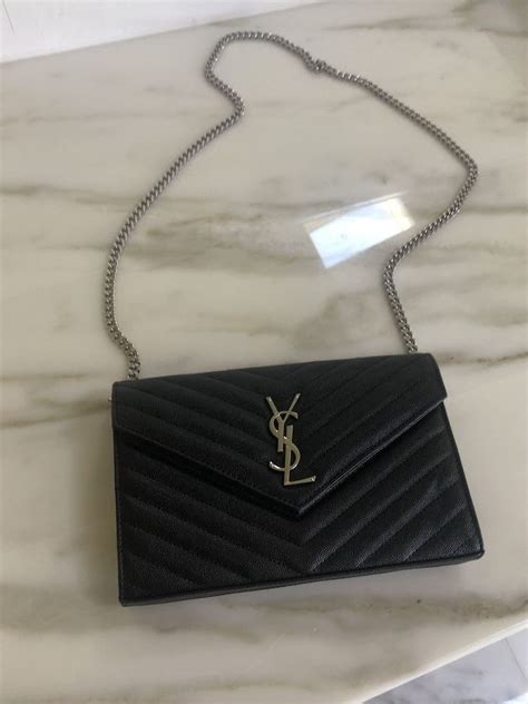 white ysl bag with silver chain|small black ysl purse.